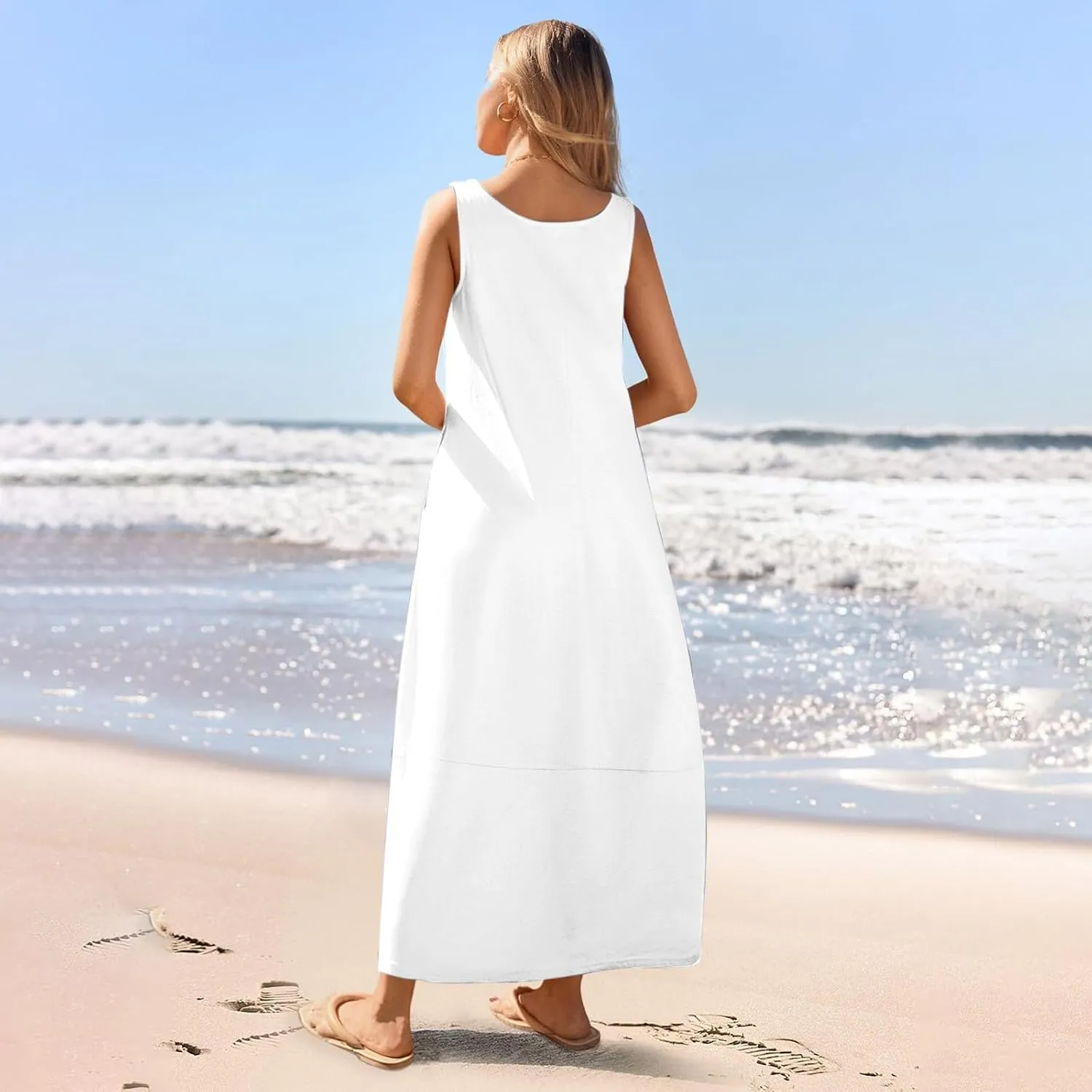 Summer Dresses for Women 2025,Dressy Casual Maxi Dresses Beach Vacation Scoop Neck Solid Spring undresses