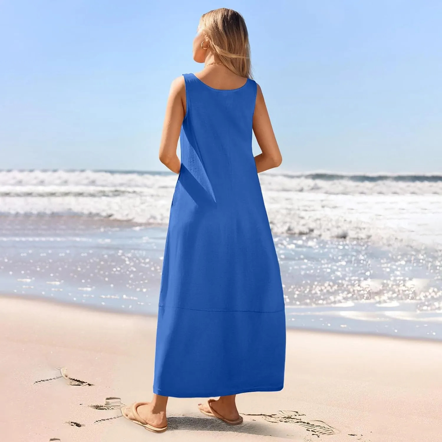 Summer Dresses for Women 2025,Dressy Casual Maxi Dresses Beach Vacation Scoop Neck Solid Spring undresses