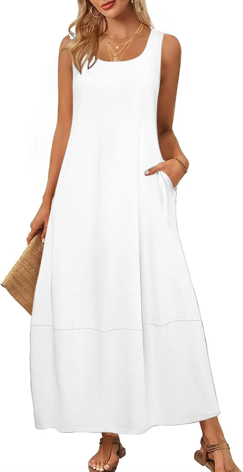 Summer Dresses for Women 2025,Dressy Casual Maxi Dresses Beach Vacation Scoop Neck Solid Spring undresses