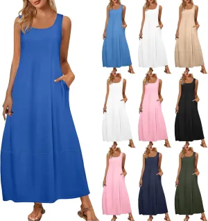 Summer Dresses for Women 2025,Dressy Casual Maxi Dresses Beach Vacation Scoop Neck Solid Spring undresses