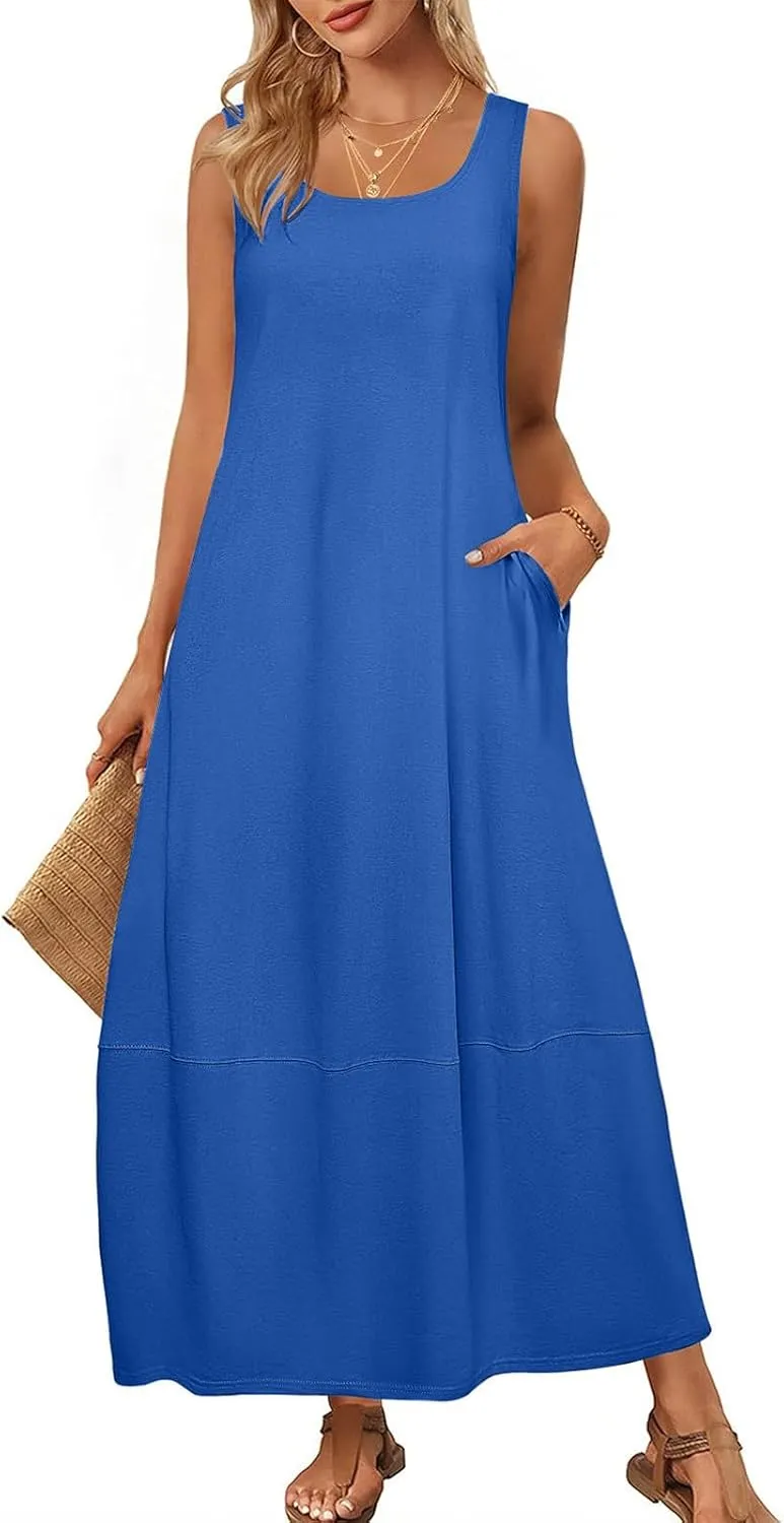 Summer Dresses for Women 2025,Dressy Casual Maxi Dresses Beach Vacation Scoop Neck Solid Spring undresses