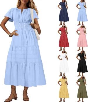 Summer Dresses for Women 2025,Lightweight Boho Maxi Dresses Beach Vacation Loose fit Smocked Sun Dresses