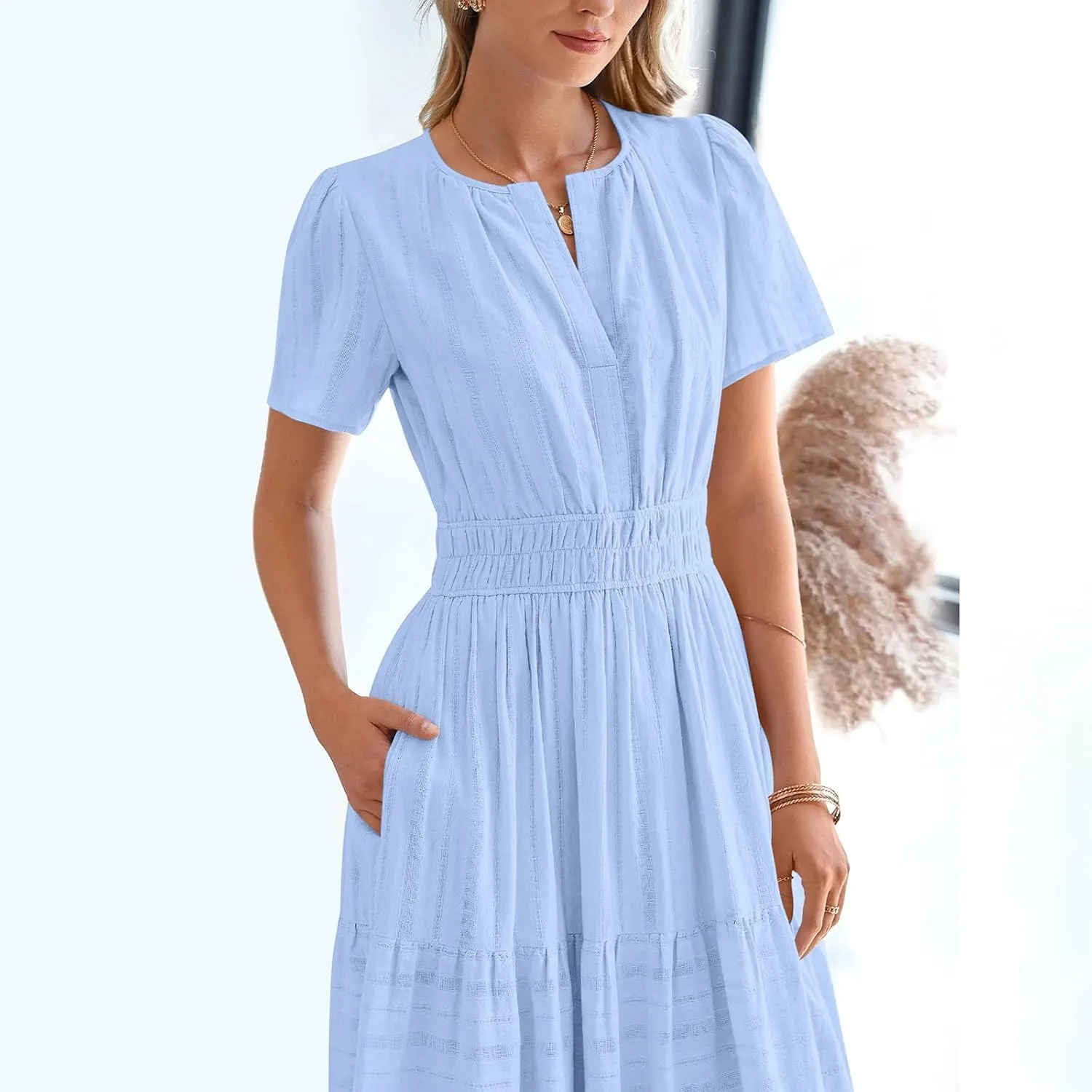 Summer Dresses for Women 2025,Lightweight Boho Maxi Dresses Beach Vacation Loose fit Smocked Sun Dresses