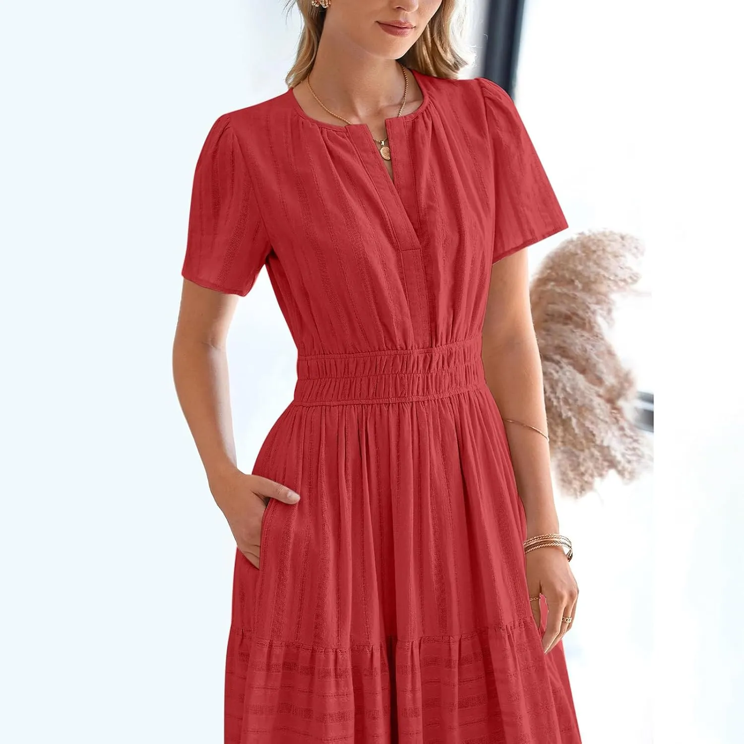 Summer Dresses for Women 2025,Lightweight Boho Maxi Dresses Beach Vacation Loose fit Smocked Sun Dresses