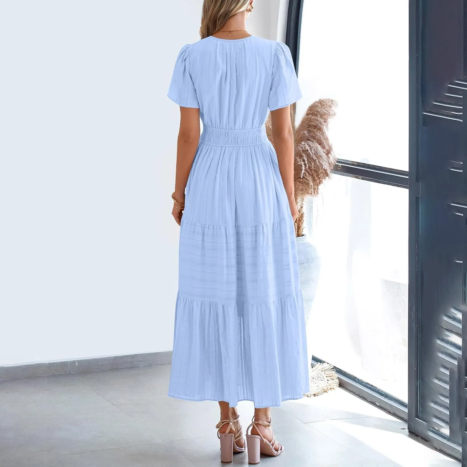 Summer Dresses for Women 2025,Lightweight Boho Maxi Dresses Beach Vacation Loose fit Smocked Sun Dresses