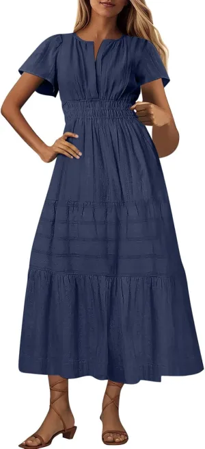 Summer Dresses for Women 2025,Lightweight Boho Maxi Dresses Beach Vacation Loose fit Smocked Sun Dresses