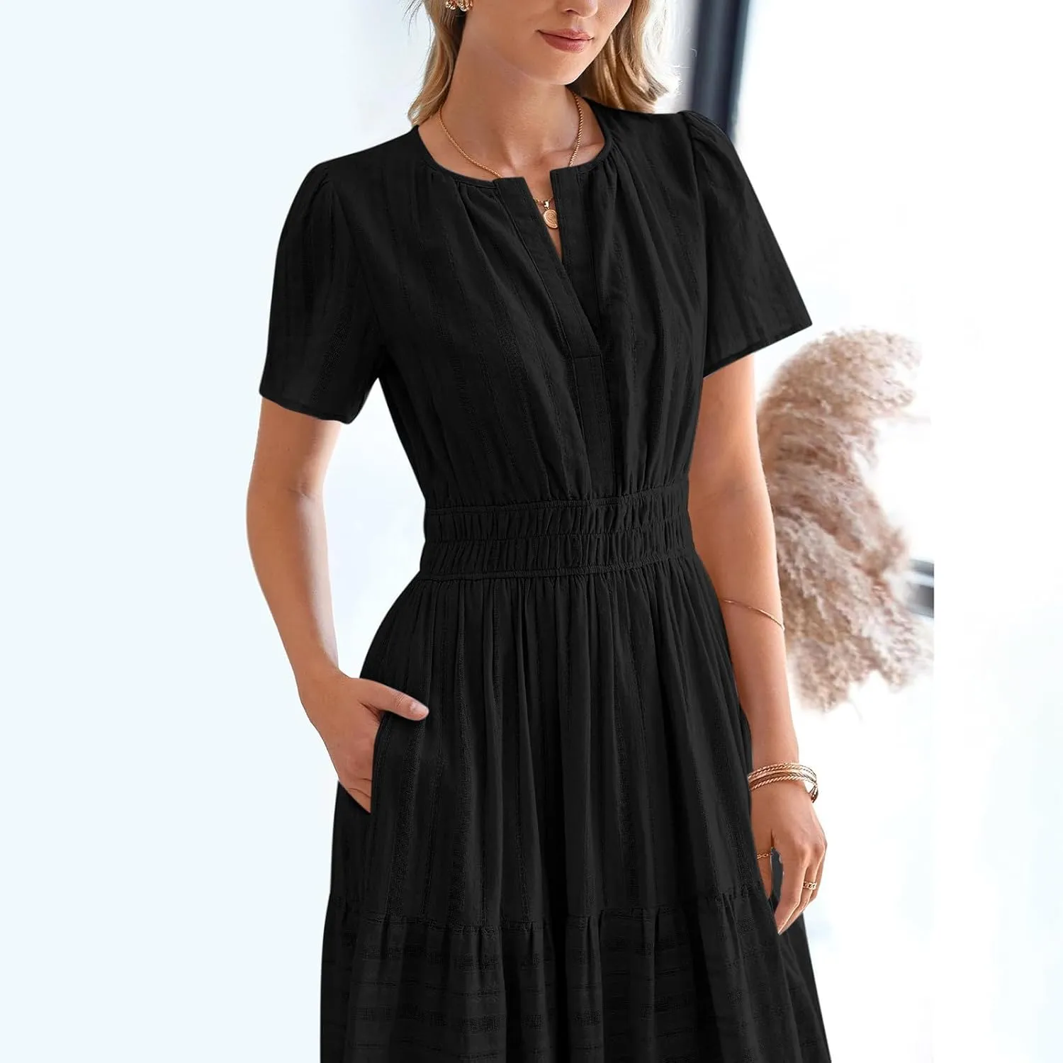 Summer Dresses for Women 2025,Lightweight Boho Maxi Dresses Beach Vacation Loose fit Smocked Sun Dresses