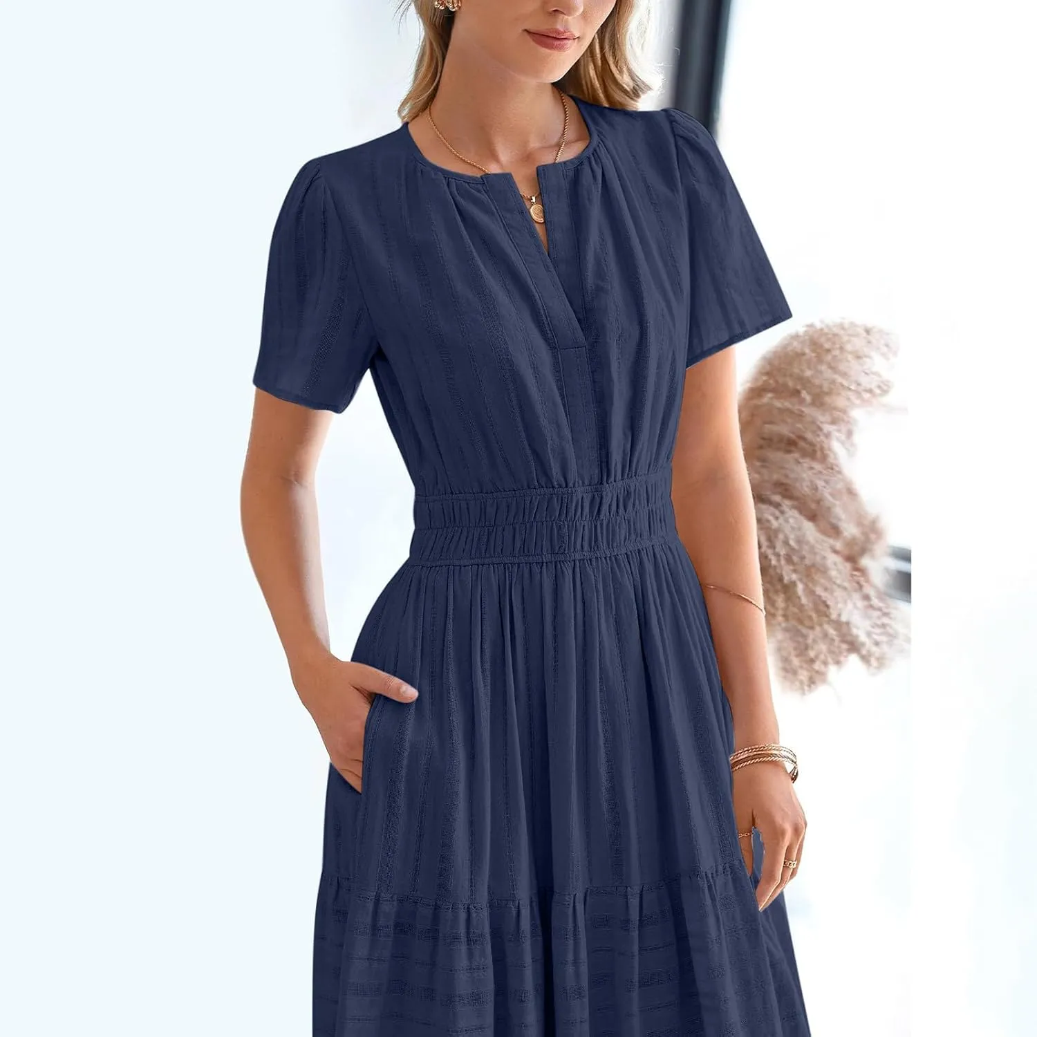 Summer Dresses for Women 2025,Lightweight Boho Maxi Dresses Beach Vacation Loose fit Smocked Sun Dresses