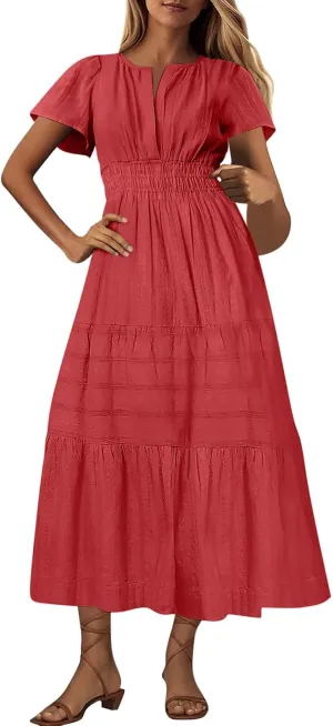 Summer Dresses for Women 2025,Lightweight Boho Maxi Dresses Beach Vacation Loose fit Smocked Sun Dresses