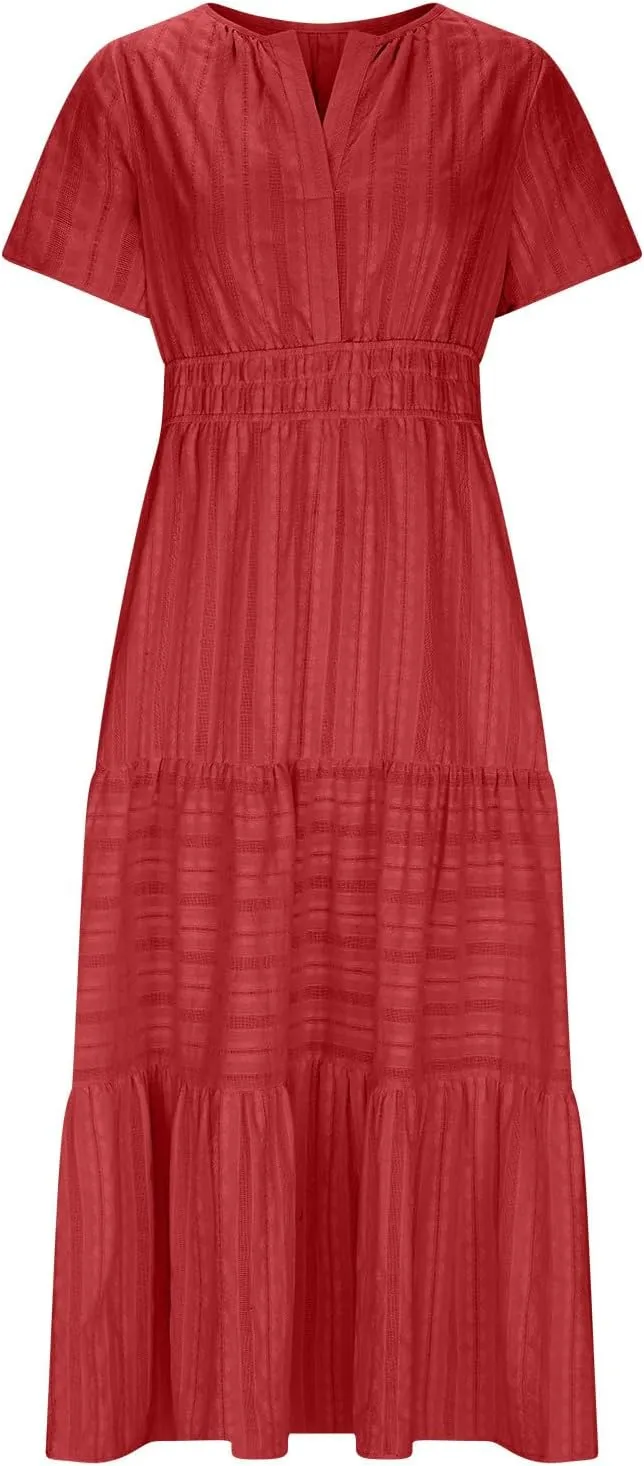 Summer Dresses for Women 2025,Lightweight Boho Maxi Dresses Beach Vacation Loose fit Smocked Sun Dresses
