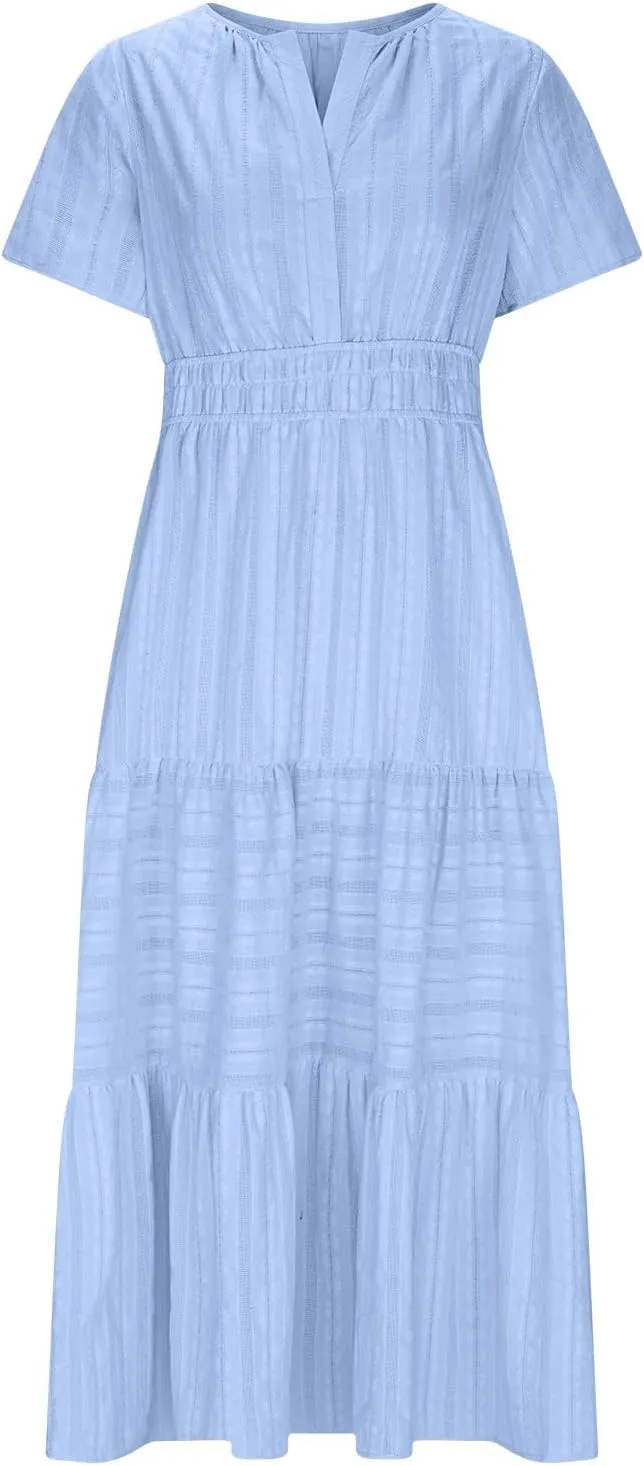 Summer Dresses for Women 2025,Lightweight Boho Maxi Dresses Beach Vacation Loose fit Smocked Sun Dresses
