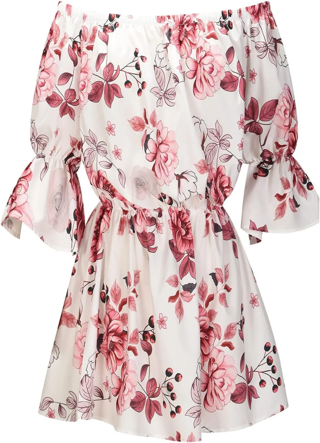 Summer Dresses for Women Boho Beach Sexy Off Shoulder Tunic Sundresses Casual Loose Fit Sleeve Mini Floral Dress