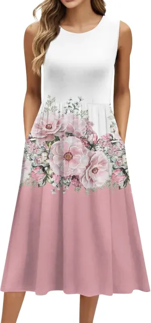 Summer Dresses for Women Casual Sleeveless Tshirt Beach Flowy Tank Sundresses 2025 Fashion Holiday Dresses