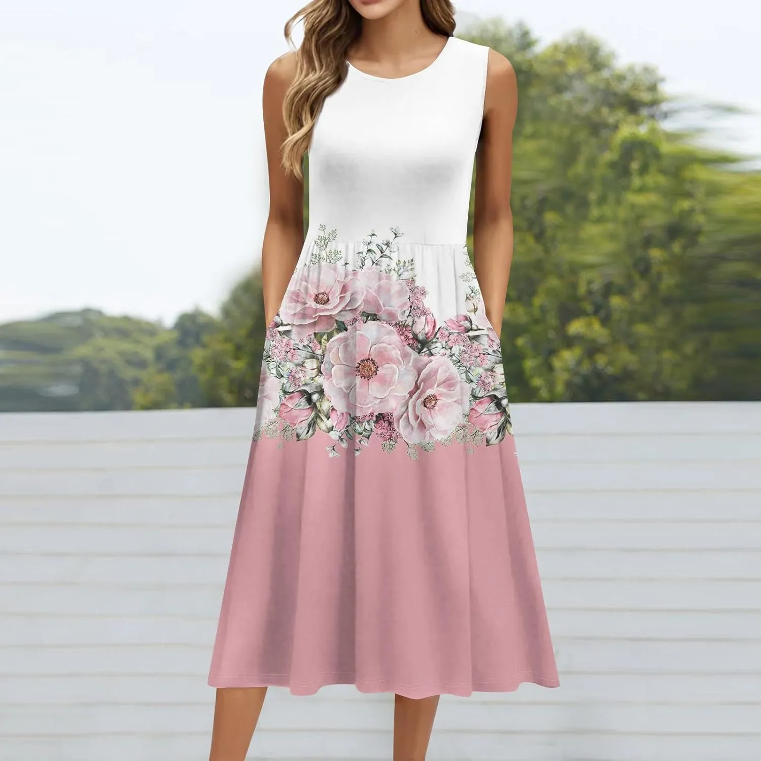 Summer Dresses for Women Casual Sleeveless Tshirt Beach Flowy Tank Sundresses 2025 Fashion Holiday Dresses
