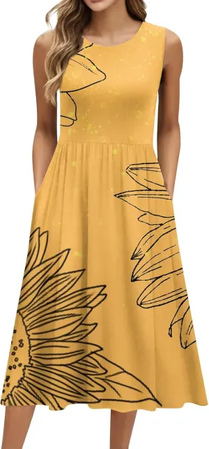 Summer Dresses for Women Casual Sleeveless Tshirt Beach Flowy Tank Sundresses 2025 Fashion Holiday Dresses