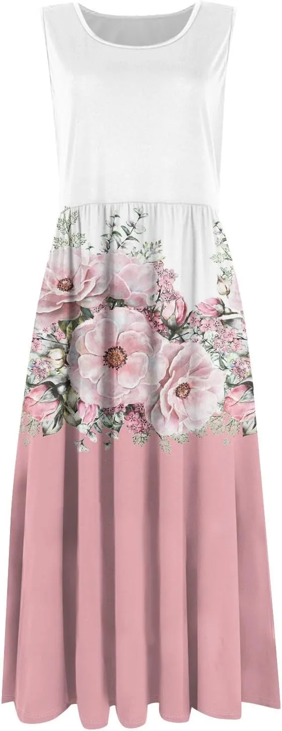 Summer Dresses for Women Casual Sleeveless Tshirt Beach Flowy Tank Sundresses 2025 Fashion Holiday Dresses