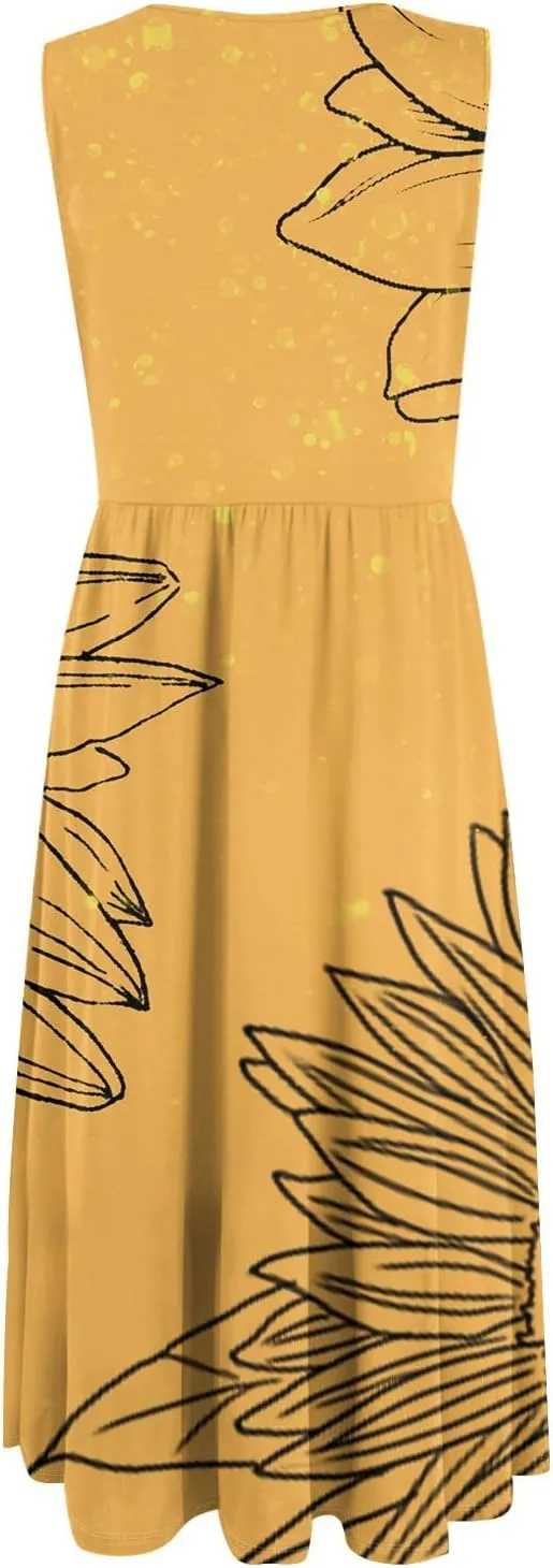 Summer Dresses for Women Casual Sleeveless Tshirt Beach Flowy Tank Sundresses 2025 Fashion Holiday Dresses