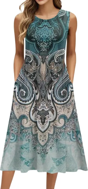 Summer Dresses for Women Casual Sleeveless Tshirt Beach Flowy Tank Sundresses 2025 Fashion Holiday Dresses
