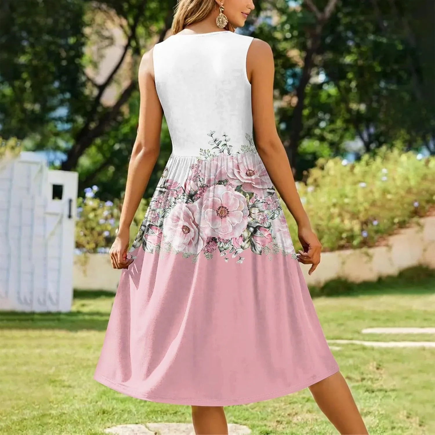 Summer Dresses for Women Casual Sleeveless Tshirt Beach Flowy Tank Sundresses 2025 Fashion Holiday Dresses