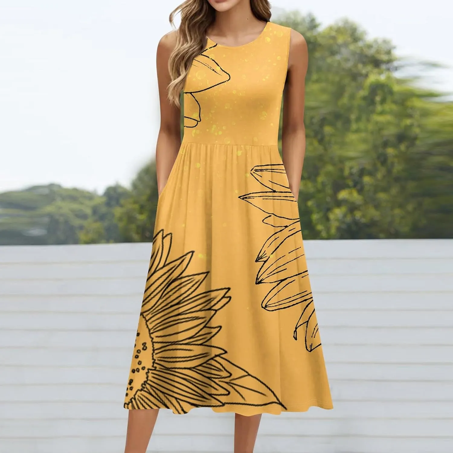 Summer Dresses for Women Casual Sleeveless Tshirt Beach Flowy Tank Sundresses 2025 Fashion Holiday Dresses
