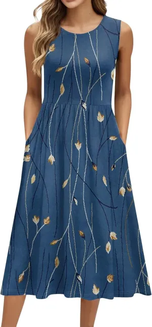 Summer Dresses for Women Casual Sleeveless Tshirt Beach Flowy Tank Sundresses 2025 Fashion Holiday Dresses