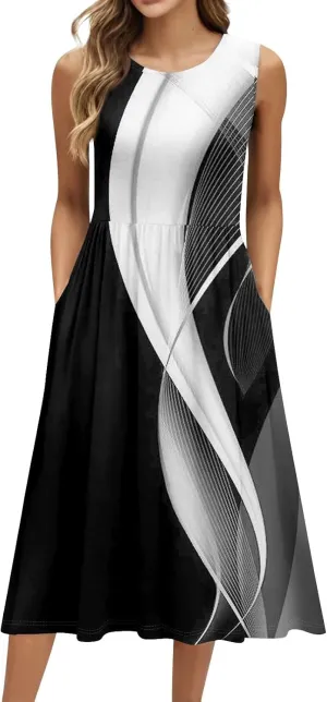 Summer Dresses for Women Casual Sleeveless Tshirt Beach Flowy Tank Sundresses 2025 Fashion Holiday Dresses