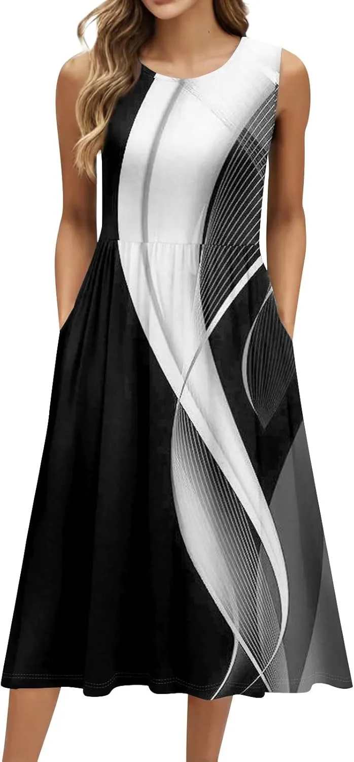 Summer Dresses for Women Casual Sleeveless Tshirt Beach Flowy Tank Sundresses 2025 Fashion Holiday Dresses