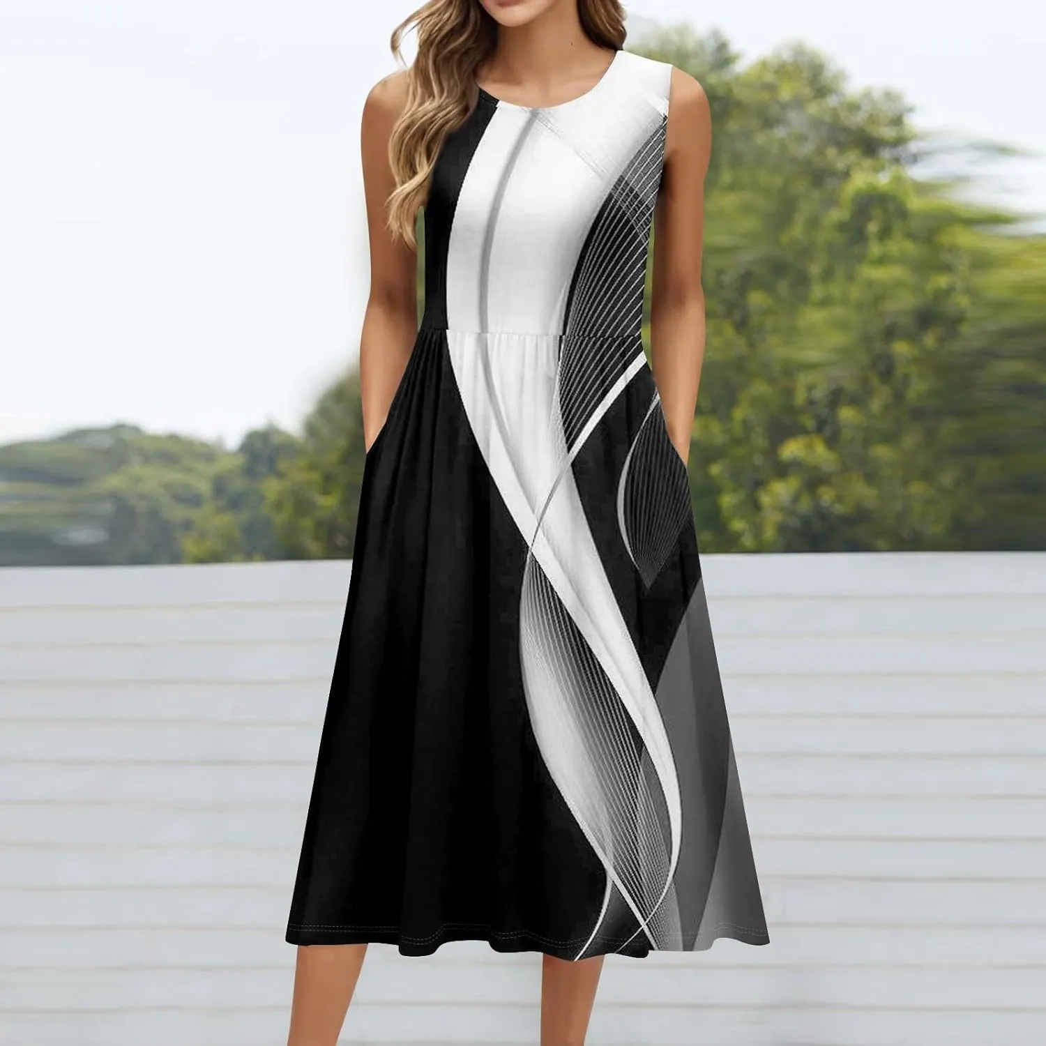 Summer Dresses for Women Casual Sleeveless Tshirt Beach Flowy Tank Sundresses 2025 Fashion Holiday Dresses