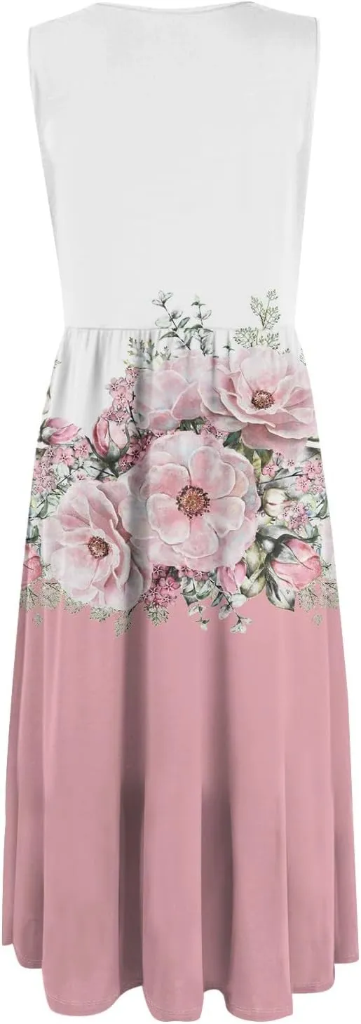 Summer Dresses for Women Casual Sleeveless Tshirt Beach Flowy Tank Sundresses 2025 Fashion Holiday Dresses