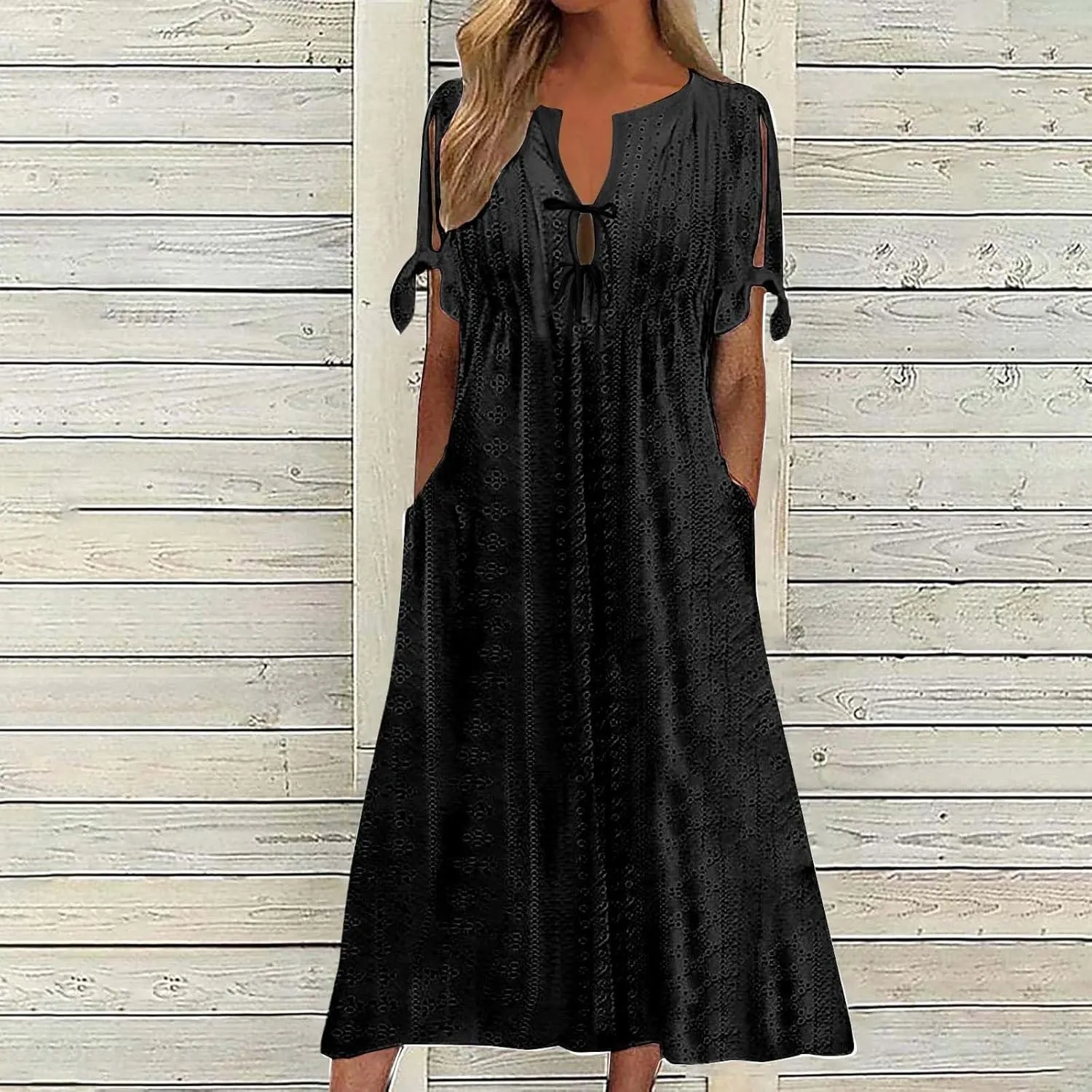 Summer Dresses for Women Short Sleeve Boho Travel Dresses Beach Wear Party Maxi Solid Color Vacation Dress 2025
