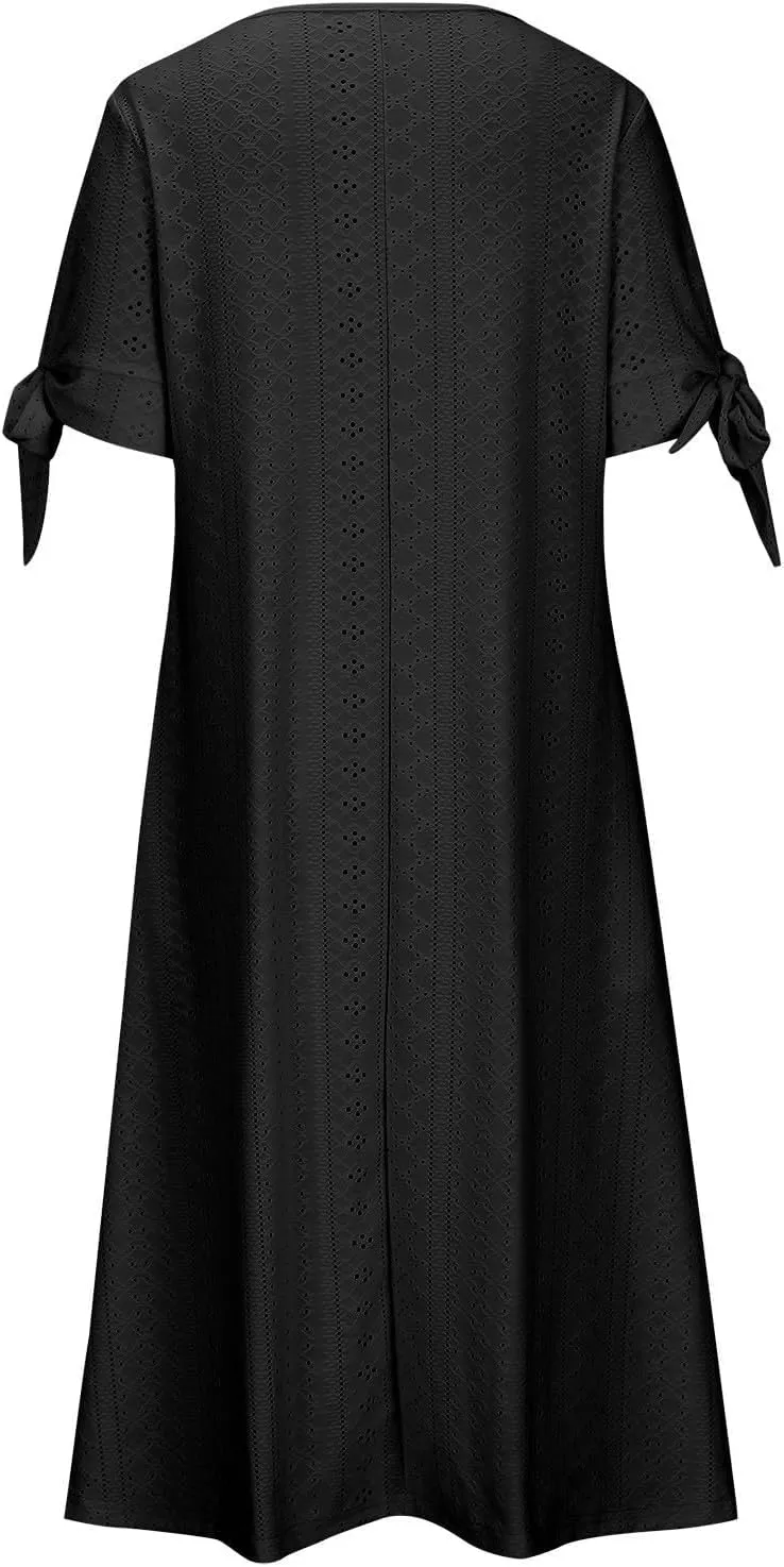 Summer Dresses for Women Short Sleeve Boho Travel Dresses Beach Wear Party Maxi Solid Color Vacation Dress 2025
