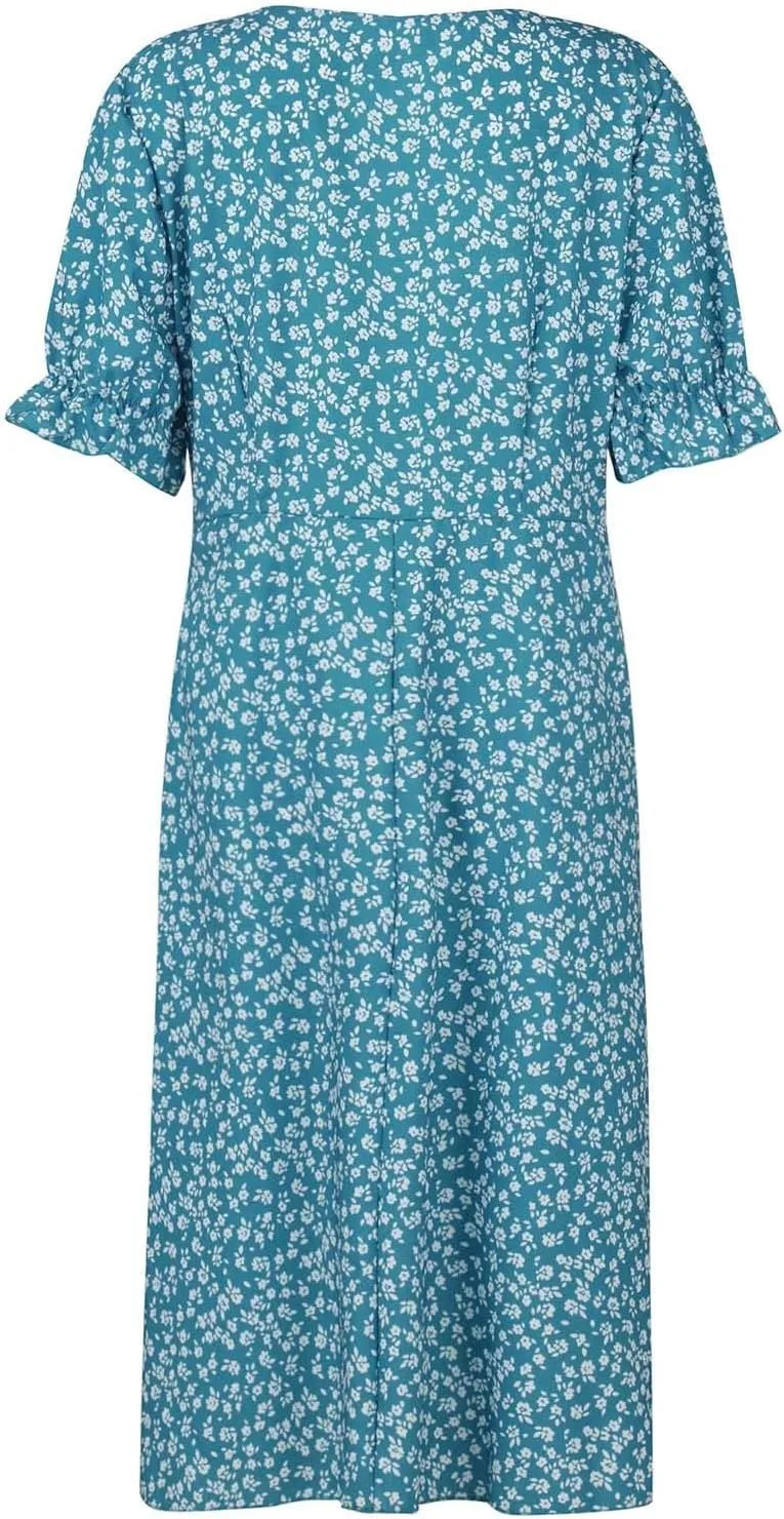 Summer Dresses for Women Wrap Midi Dresses for Women Puff Sleeve Trendy Summer Loose Casual Vintage Cute