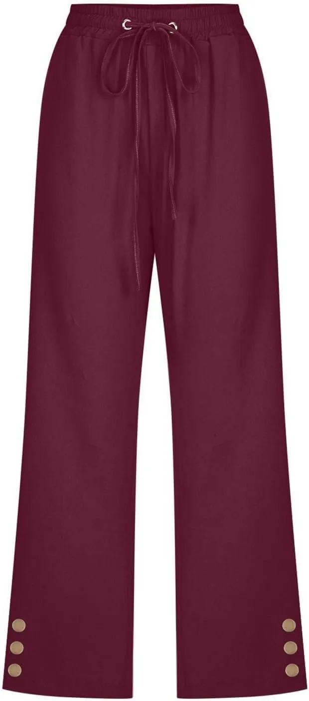 Summer Linen Capris for Women Casual Loose Wide Leg Trousers with Pockets Lightweight High Waisted Cropped Pants