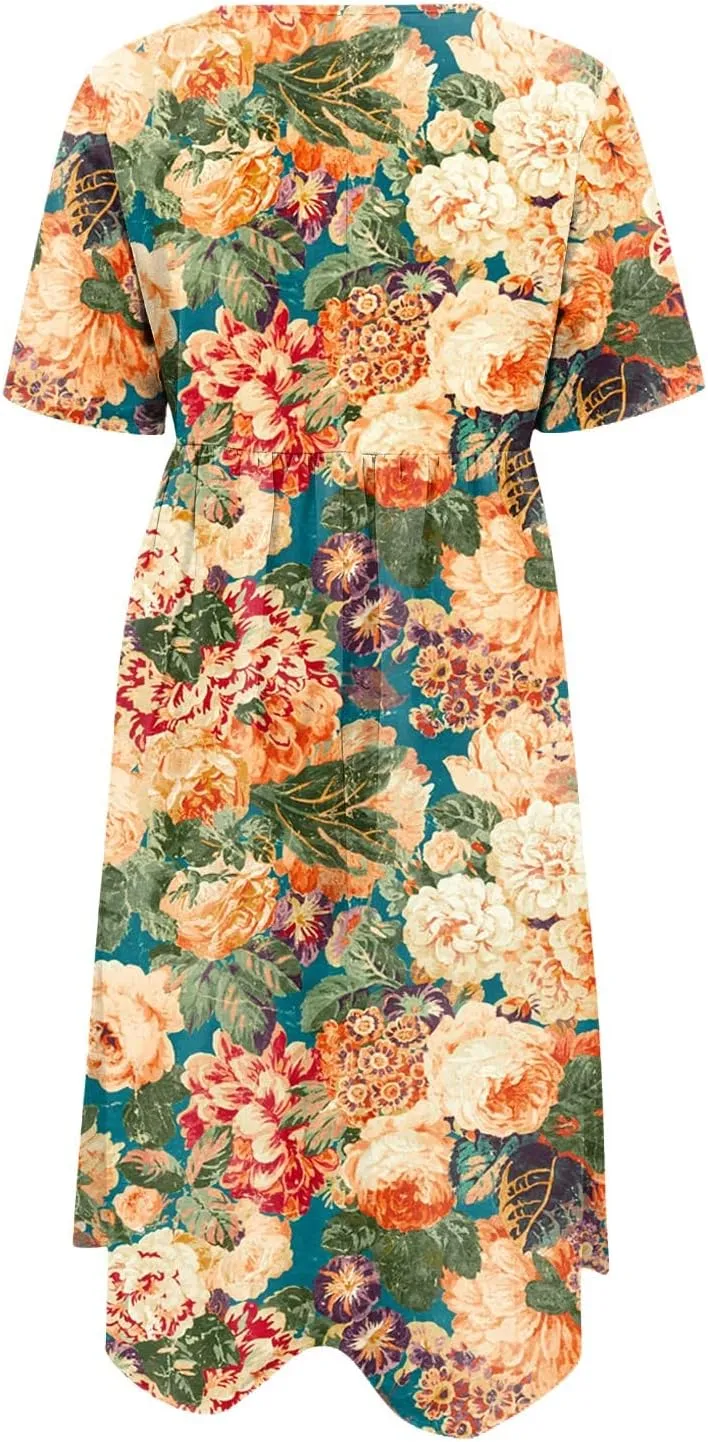Summer Oversized Dress Womans Short Sleeve Wedding Simple Crewneck Smocked Loose Fit Soft Cotton Pullover.