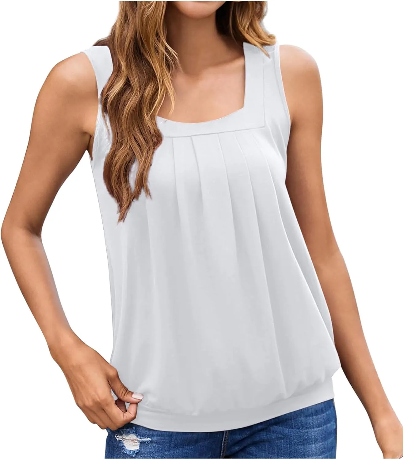 Summer Plus Size Tank Tops for Women 2025 Casual Sleeveless Square Neck Boho Tops Trendy Vacation Floral Boho Tshirts