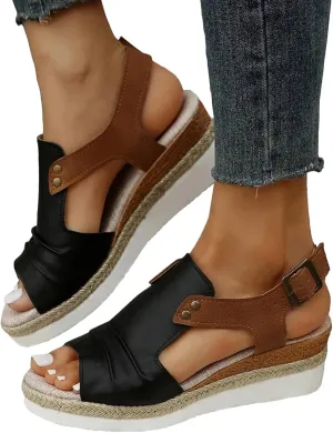 Summer Sandals for Women 2025 Trendy Orthopedic Wedges Dressy Comfort Walking, Womens'Espadrilles Wedge Sandal Heels Open Toe Platform Buckle Ankle Strap Casual Beach Shoes Vacation