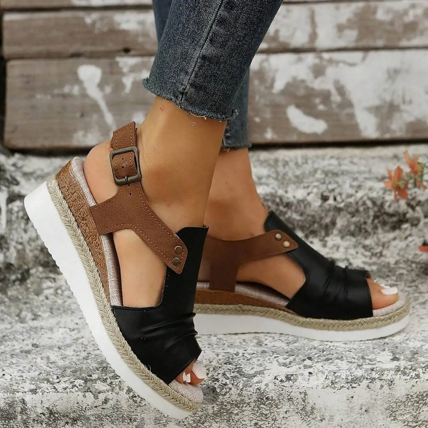 Summer Sandals for Women 2025 Trendy Orthopedic Wedges Dressy Comfort Walking, Womens'Espadrilles Wedge Sandal Heels Open Toe Platform Buckle Ankle Strap Casual Beach Shoes Vacation