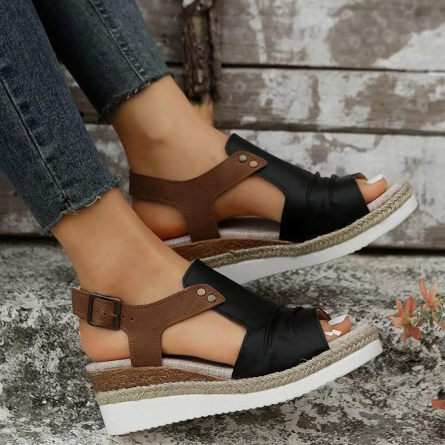 Summer Sandals for Women 2025 Trendy Orthopedic Wedges Dressy Comfort Walking, Womens'Espadrilles Wedge Sandal Heels Open Toe Platform Buckle Ankle Strap Casual Beach Shoes Vacation