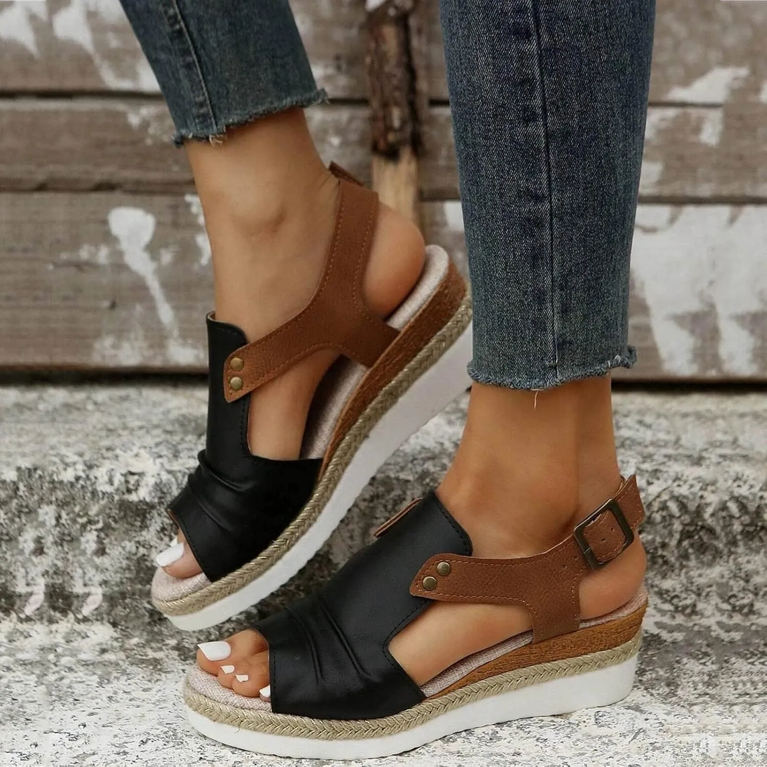 Summer Sandals for Women 2025 Trendy Orthopedic Wedges Dressy Comfort Walking, Womens'Espadrilles Wedge Sandal Heels Open Toe Platform Buckle Ankle Strap Casual Beach Shoes Vacation
