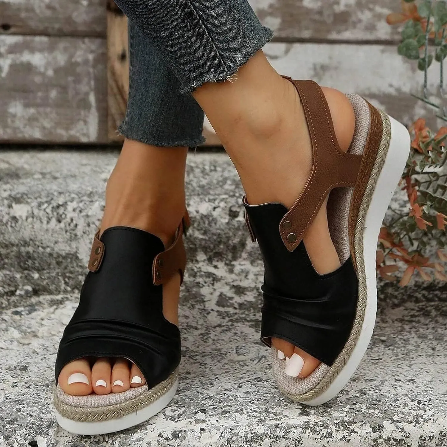 Summer Sandals for Women 2025 Trendy Orthopedic Wedges Dressy Comfort Walking, Womens'Espadrilles Wedge Sandal Heels Open Toe Platform Buckle Ankle Strap Casual Beach Shoes Vacation