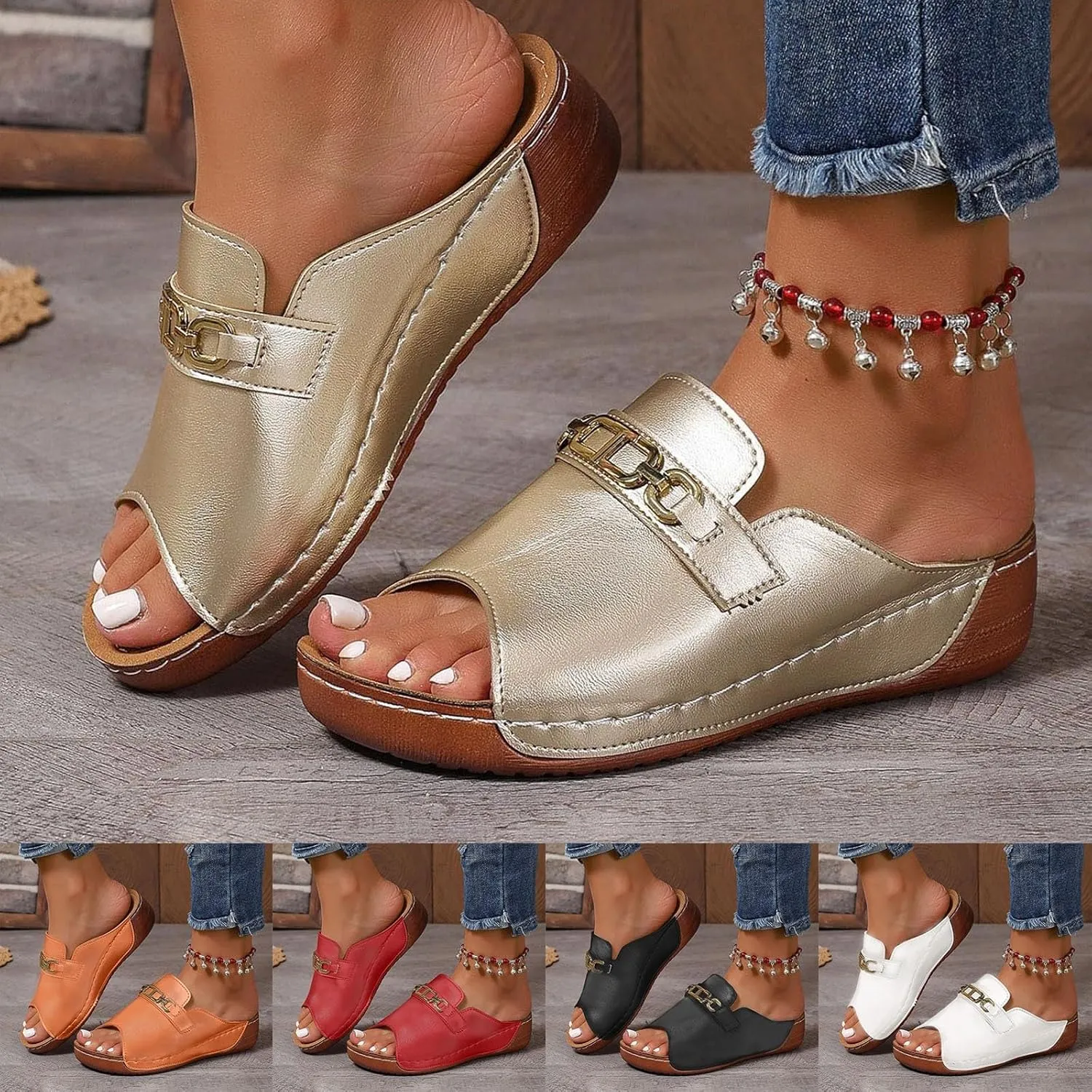 Summer Sandals for Women Dressy Comfortable Orthopedic Sandals with Arch Support Slip On Walking Shoes Open Toe Slide Sandal Beach Bohemian Sandal