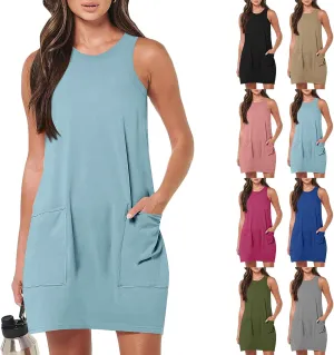 Sundresses for Women 2024 Casual Sleeveless Summer Dress with Pockets Boho Beach Dress Vacation Swing Mini Dress