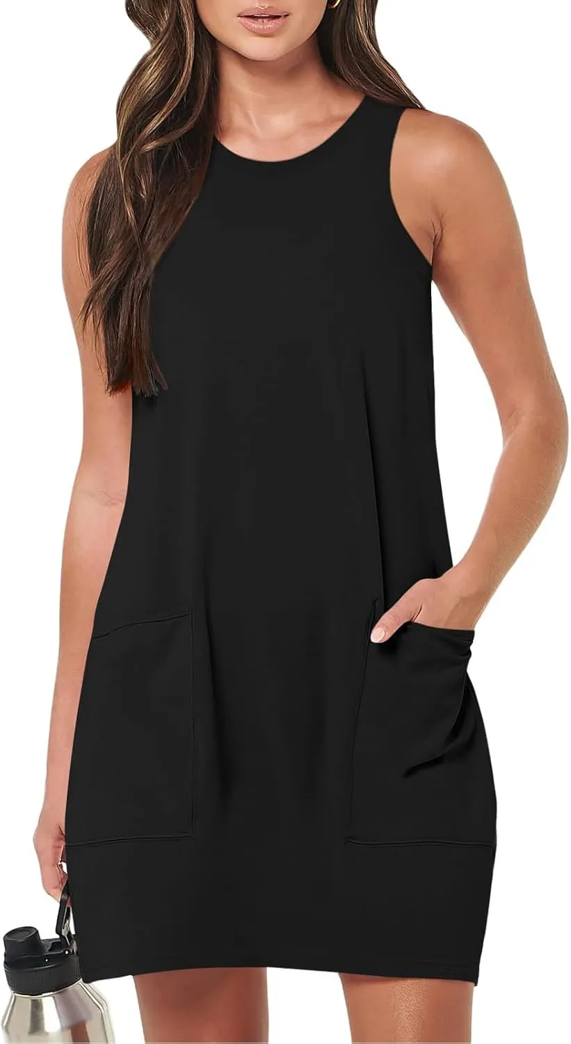 Sundresses for Women 2024 Casual Sleeveless Summer Dress with Pockets Boho Beach Dress Vacation Swing Mini Dress