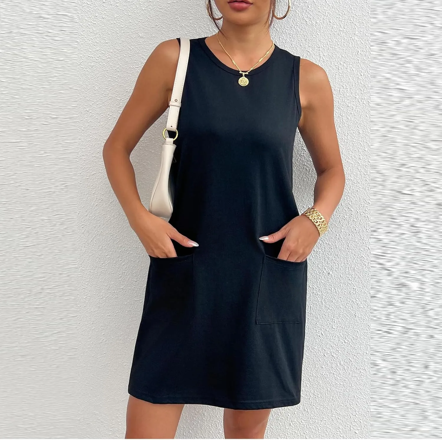 Sundresses for Women 2024 Casual Sleeveless Summer Dress with Pockets Boho Beach Dress Vacation Swing Mini Dress