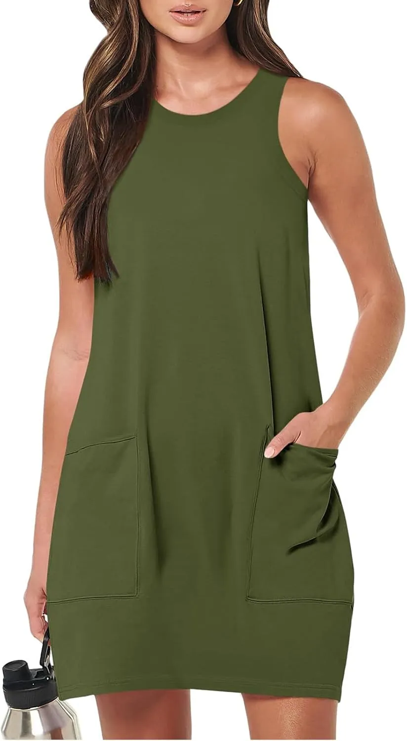 Sundresses for Women 2024 Casual Sleeveless Summer Dress with Pockets Boho Beach Dress Vacation Swing Mini Dress