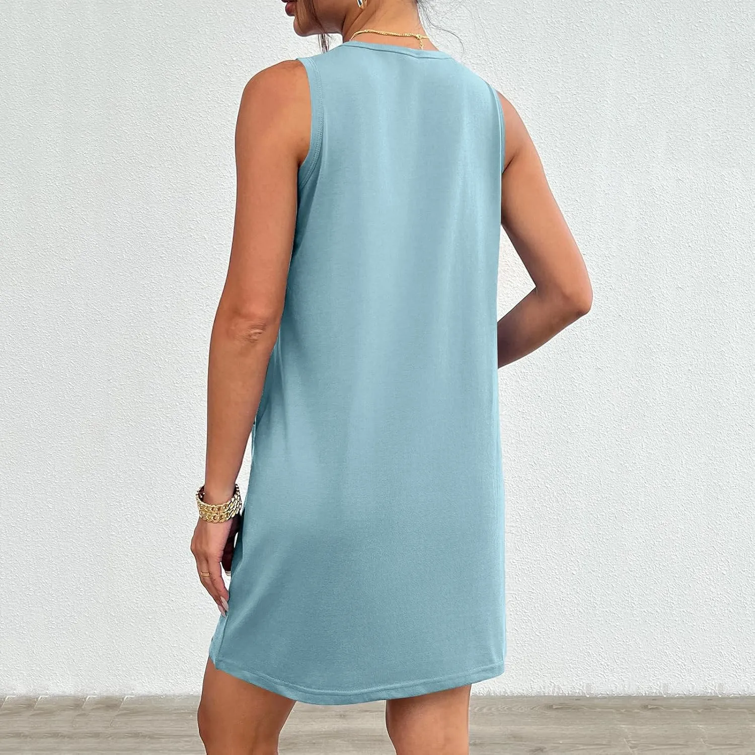 Sundresses for Women 2024 Casual Sleeveless Summer Dress with Pockets Boho Beach Dress Vacation Swing Mini Dress