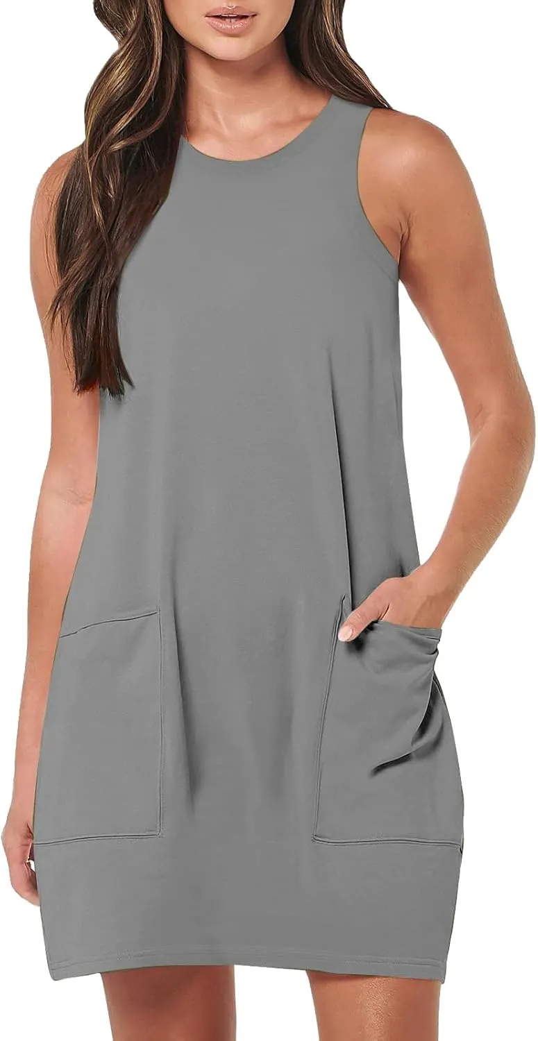 Sundresses for Women 2024 Casual Sleeveless Summer Dress with Pockets Boho Beach Dress Vacation Swing Mini Dress