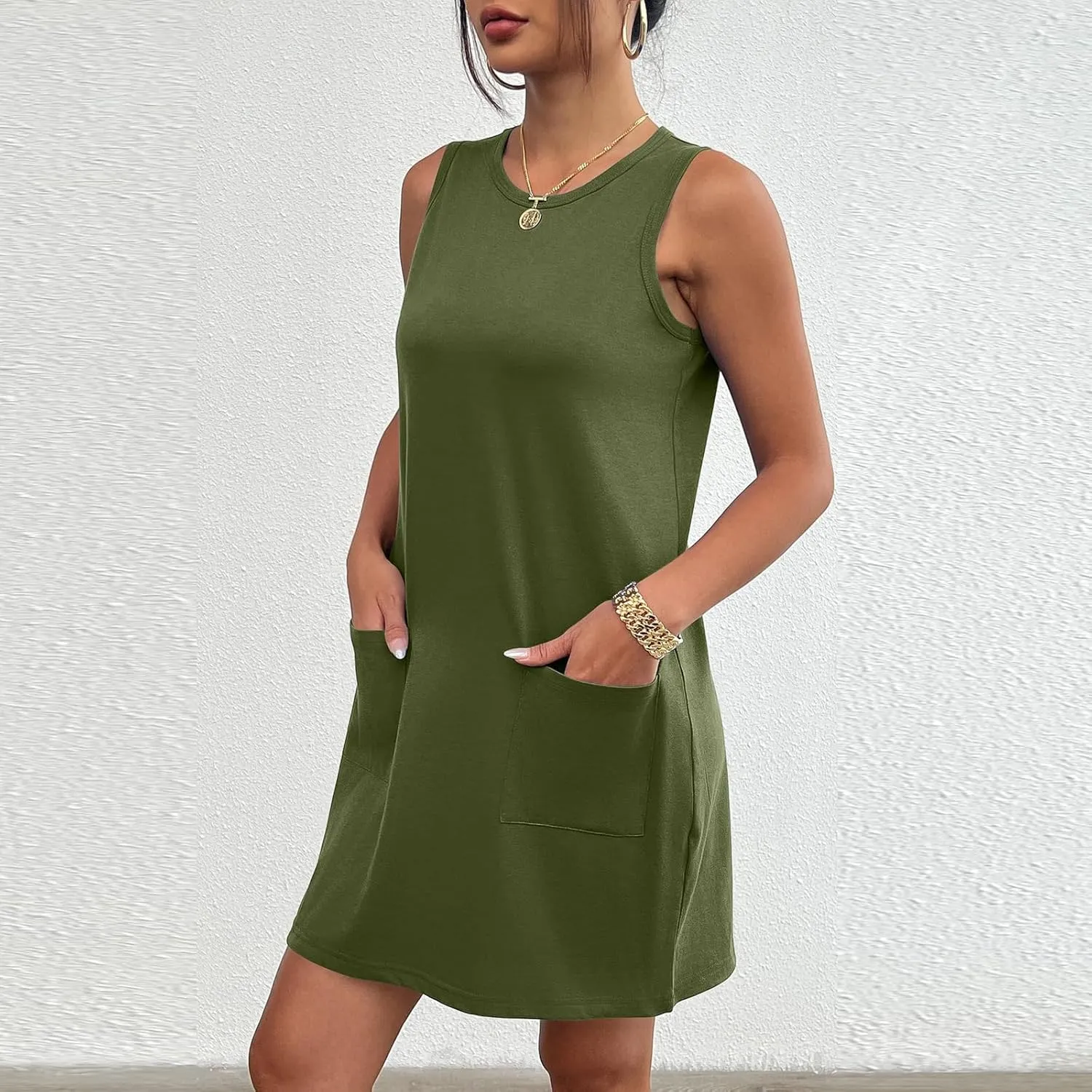 Sundresses for Women 2024 Casual Sleeveless Summer Dress with Pockets Boho Beach Dress Vacation Swing Mini Dress