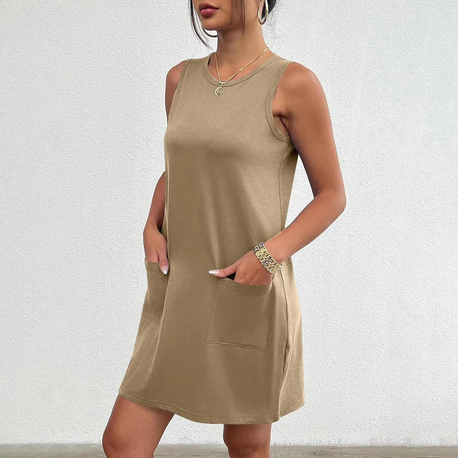 Sundresses for Women 2024 Casual Sleeveless Summer Dress with Pockets Boho Beach Dress Vacation Swing Mini Dress