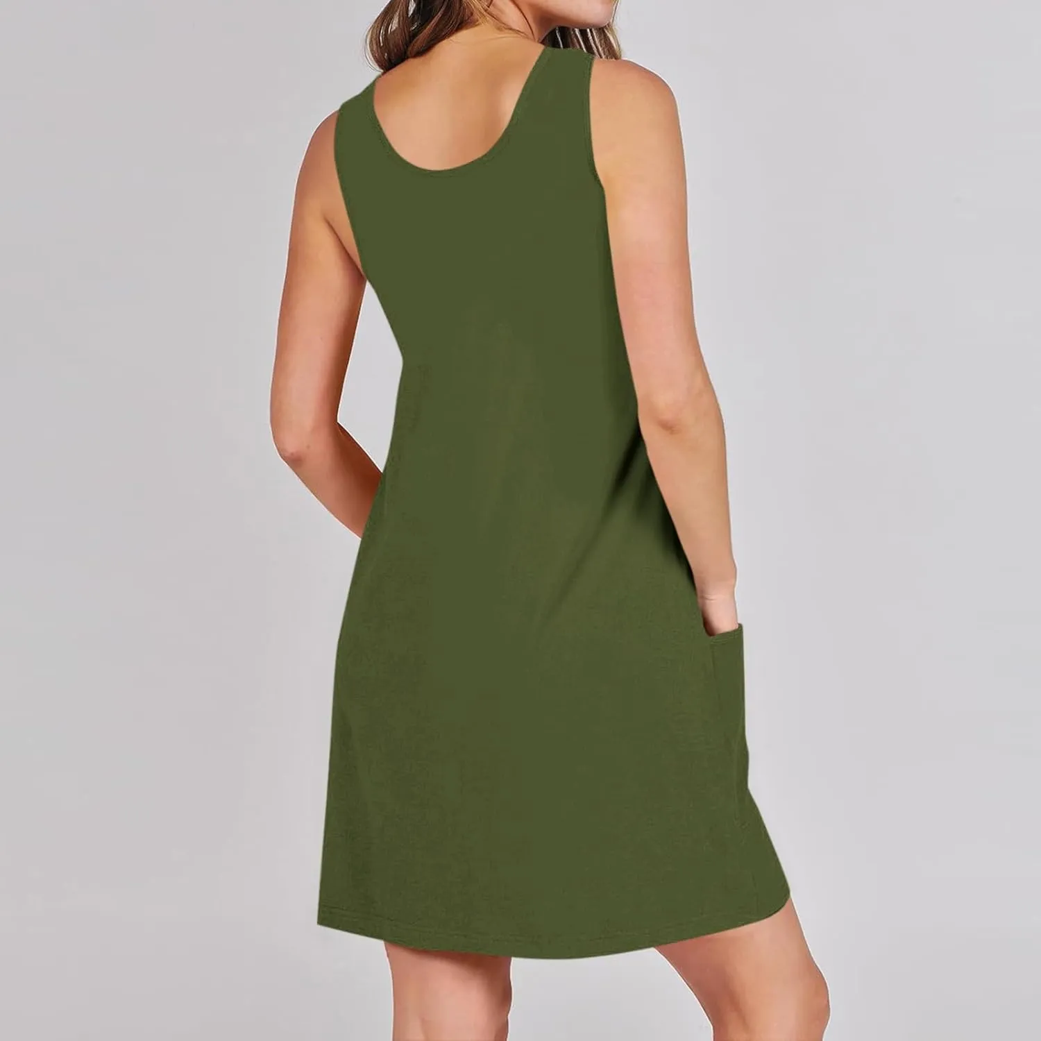 Sundresses for Women 2024 Summer Casual Sleeveless Mini Dress with Pockets Boho Beach Dress Vacation Tank Dresses